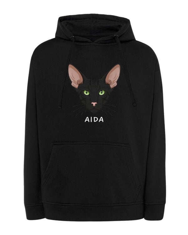 1602 (13) Bluza z kapturem Orientalny Czarny <br>Personalizowana Kot Pupil