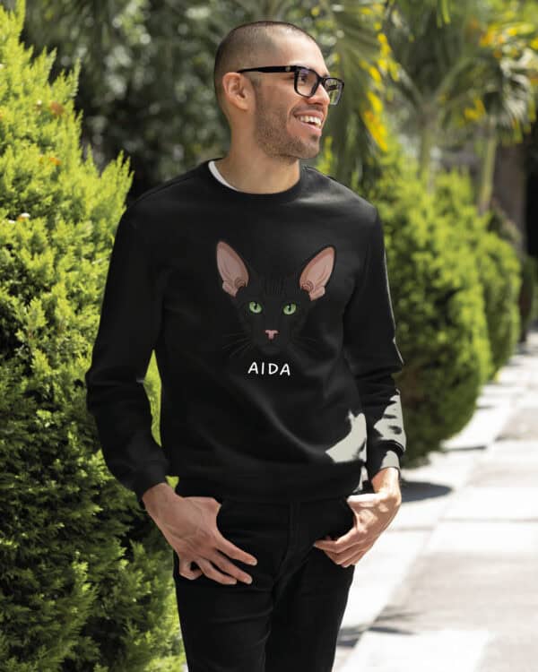 1602 (21) Bluza bez kaptura Orientalny Czarny <br>Personalizowana Kot Pupil