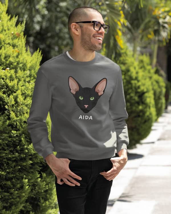 1602 (24) Bluza bez kaptura Orientalny Czarny <br>Personalizowana Kot Pupil