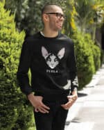 1604 (21) Bluza bez kaptura Orientalny Czarno biały <br>Personalizowana Kot Pupil