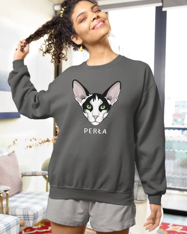 1604 (23) Bluza bez kaptura Orientalny Czarno biały <br>Personalizowana Kot Pupil