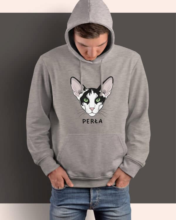 1604 (9) Bluza z kapturem Orientalny Czarno biały <br>Personalizowana Kot