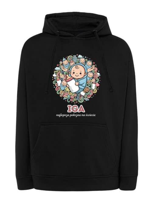 1625 (16) Bluza z kapturem Położna Personalizowana Ilustracyjna
