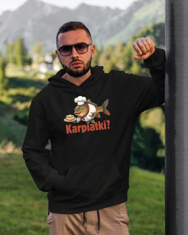 1718 (21) Bluza z kapturem Śmieszny Prezent <br>Karp Karpatka Kucharz
