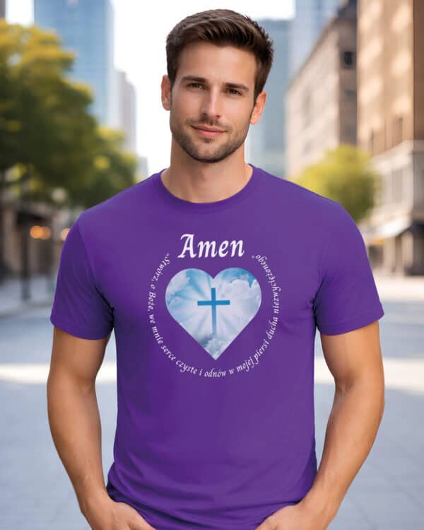 1730 (2) Koszulka Katolicka Amen z Krzyżem i Sercem