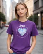 1730 (3) Koszulka Katolicka Amen z Krzyżem i Sercem