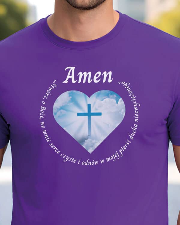 1730 (5) Koszulka Katolicka Amen z Krzyżem i Sercem