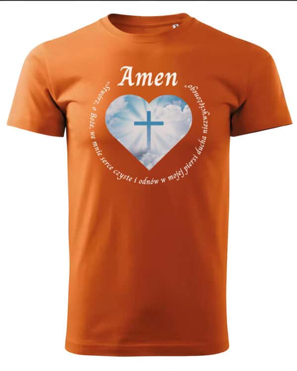 1730 (6) Koszulka Katolicka Amen z Krzyżem i Sercem