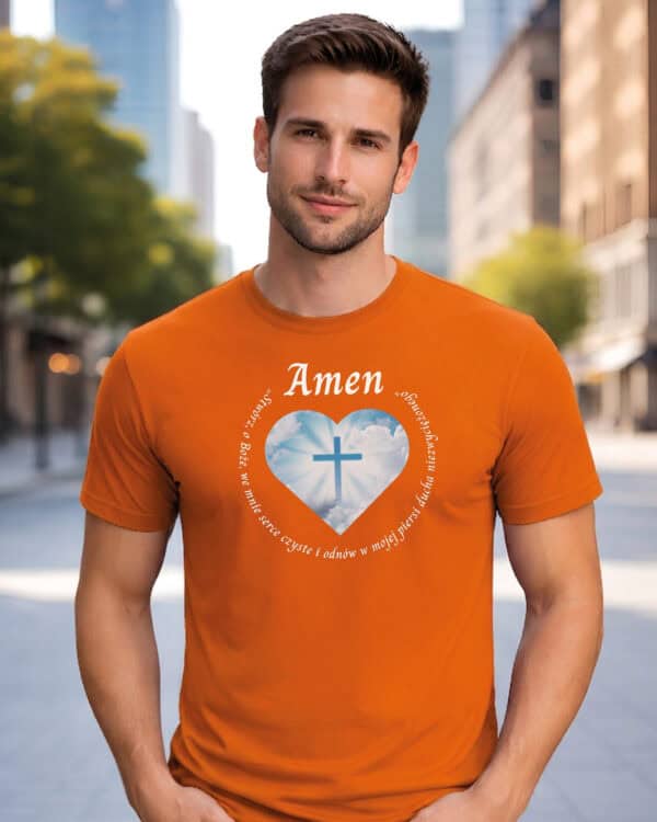 1730 (7) Koszulka Katolicka Amen z Krzyżem i Sercem