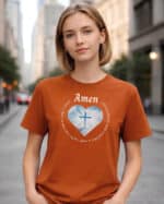 1730 (9) Koszulka Katolicka Amen z Krzyżem i Sercem