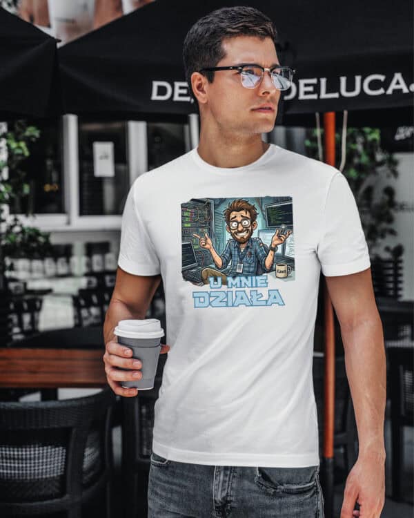 TL1752 SIM4 Śmieszna Koszulka dla Informatyka <br>U mnie działa